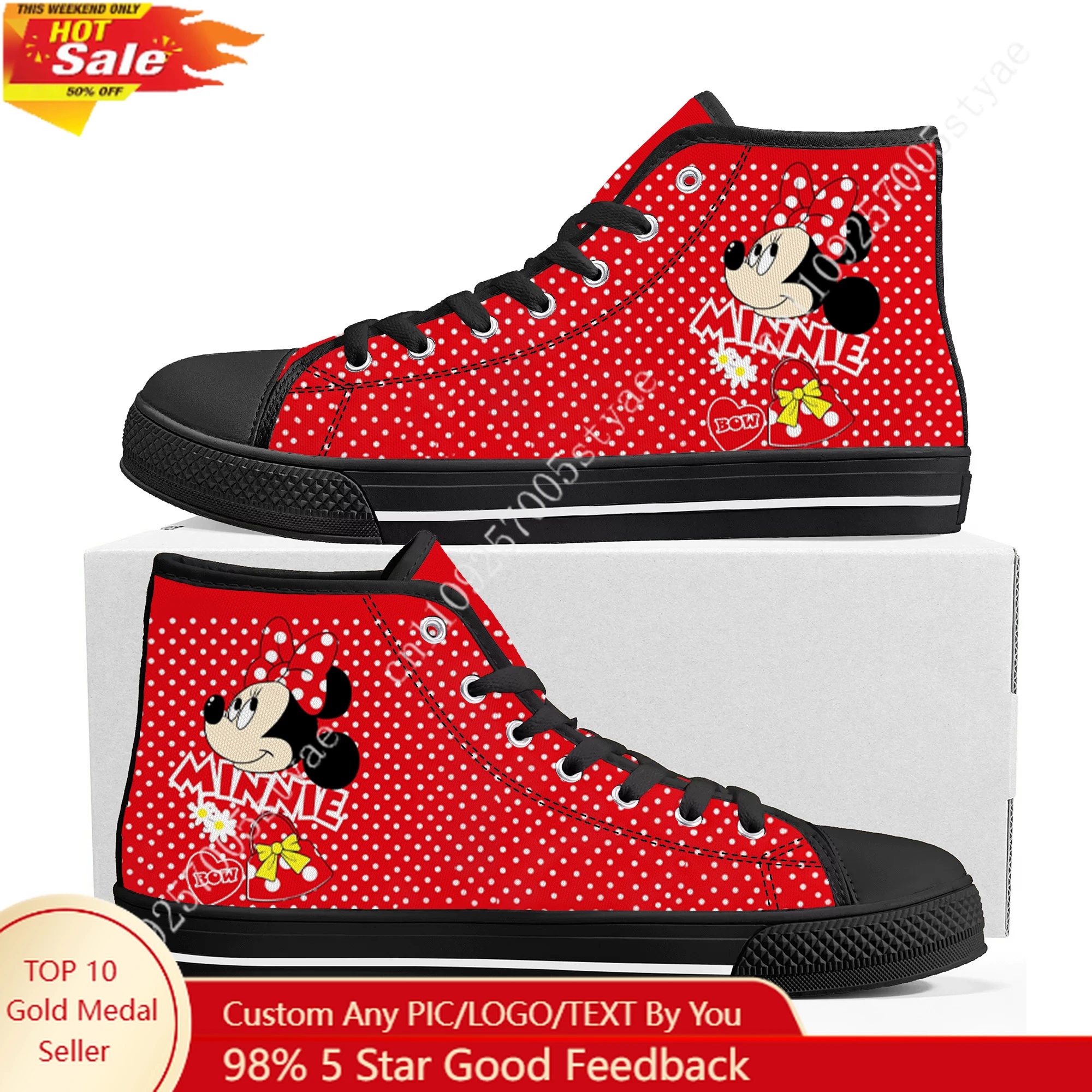 

Кроссовки Disney Minnie Mouse высокие, высококачественные, унисекс, из канваса, для активного отдыха, модные повседневные, на заказ