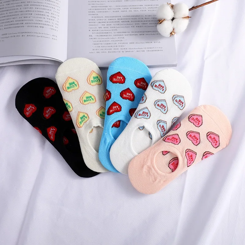 5 Pairs Korea Style Cotton Women Lovely Funny Red Heart Socks Girls Harajuku Kawaii Cute Skarpetkie Damski Ankle Low Cut Sox