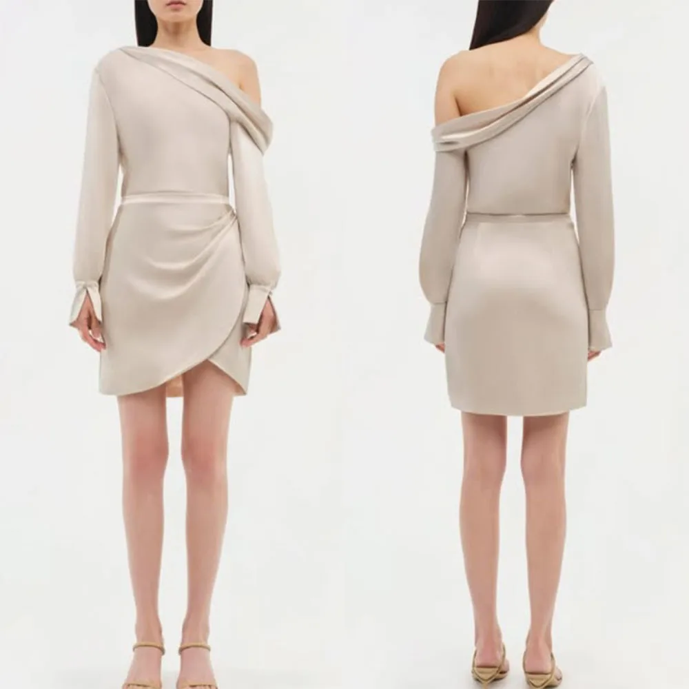 

High Quality Customized Above Knee A-line Belt Full Sleeves Backless Vestido De Festa De Casamento Prom Dresses Robe De Soirée