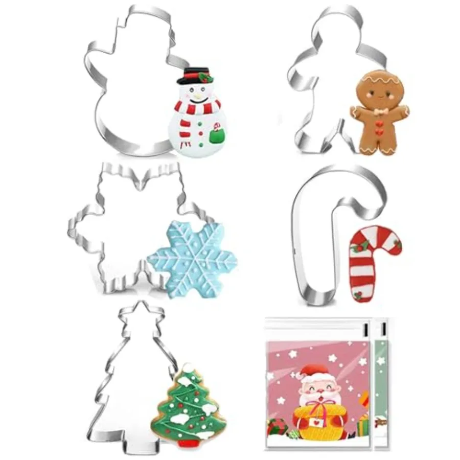 

Набор форм для печенья на Рождество, 5 шт., 8 см, праздничные формы для имбирного печенья, ёлки, снежинки, снеговика, конфет и печенья