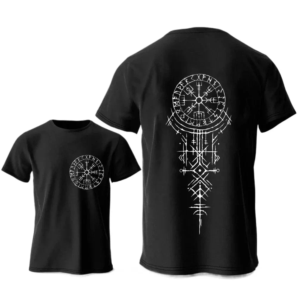 White Viking Runic Compass T-Shirt Cotton Graphic Tee Men Women Summer Streetwear