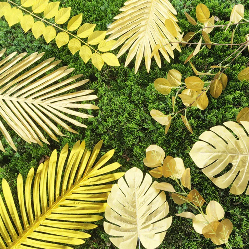 Artificial Gold Leaves Wedding Home Tabletop Party DIY Eucalyptus Scattergoods Maple Leaf Turtleback Bamboo Leaf Decoration