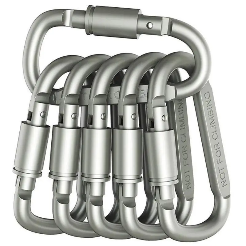 D-ring Locking Aluminum Alloy Carabiner Clip Set, Screw Lock with Steel Wire Ring for Outdoor Camping and Hiking