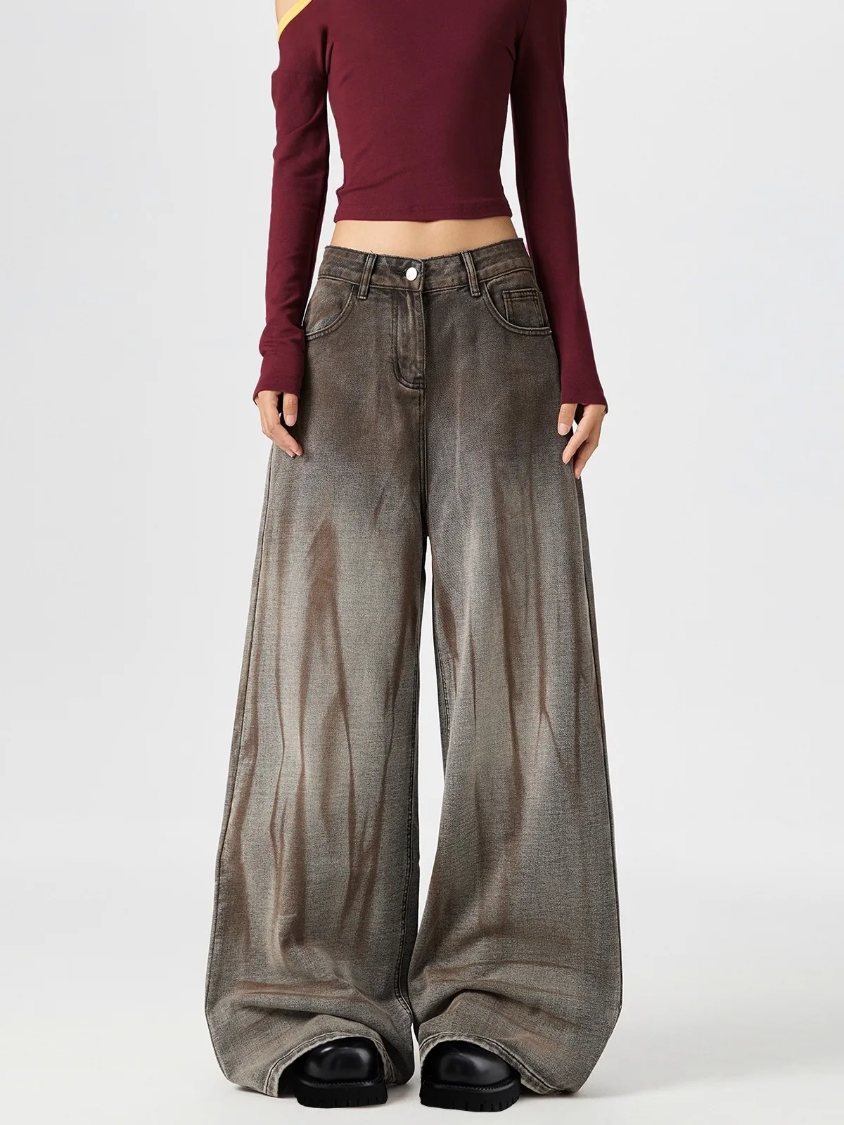 

Широкие джинсовые джинсы в стиле ретро American Desert Sle, женские новые осенние брюки 2025 года, износостойкие, не тонущие, с талией