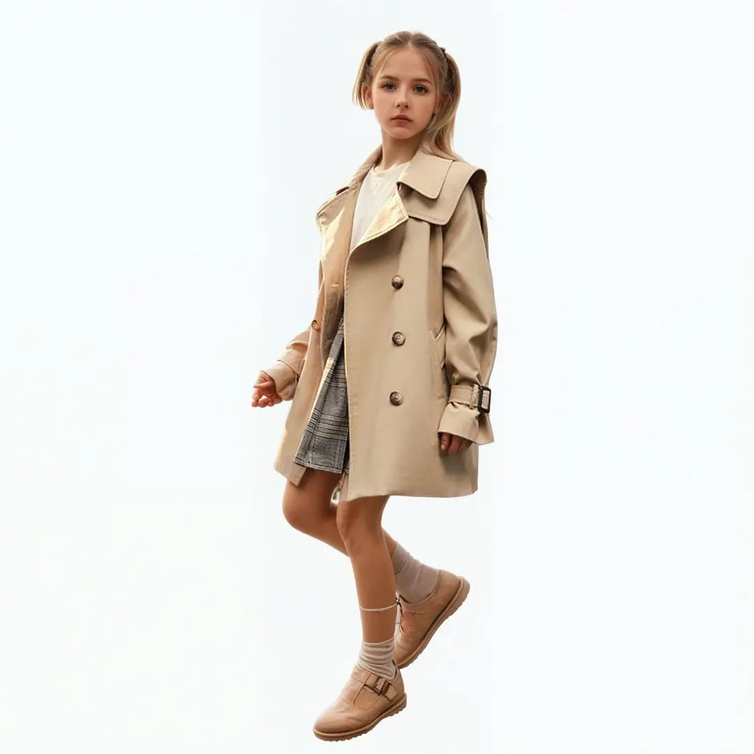 Girls Korea Solid Color Long Trench Children Trench 2025 Spring Autumn Boys Fashion Casual Turn Down Collar Girls Trench Coat