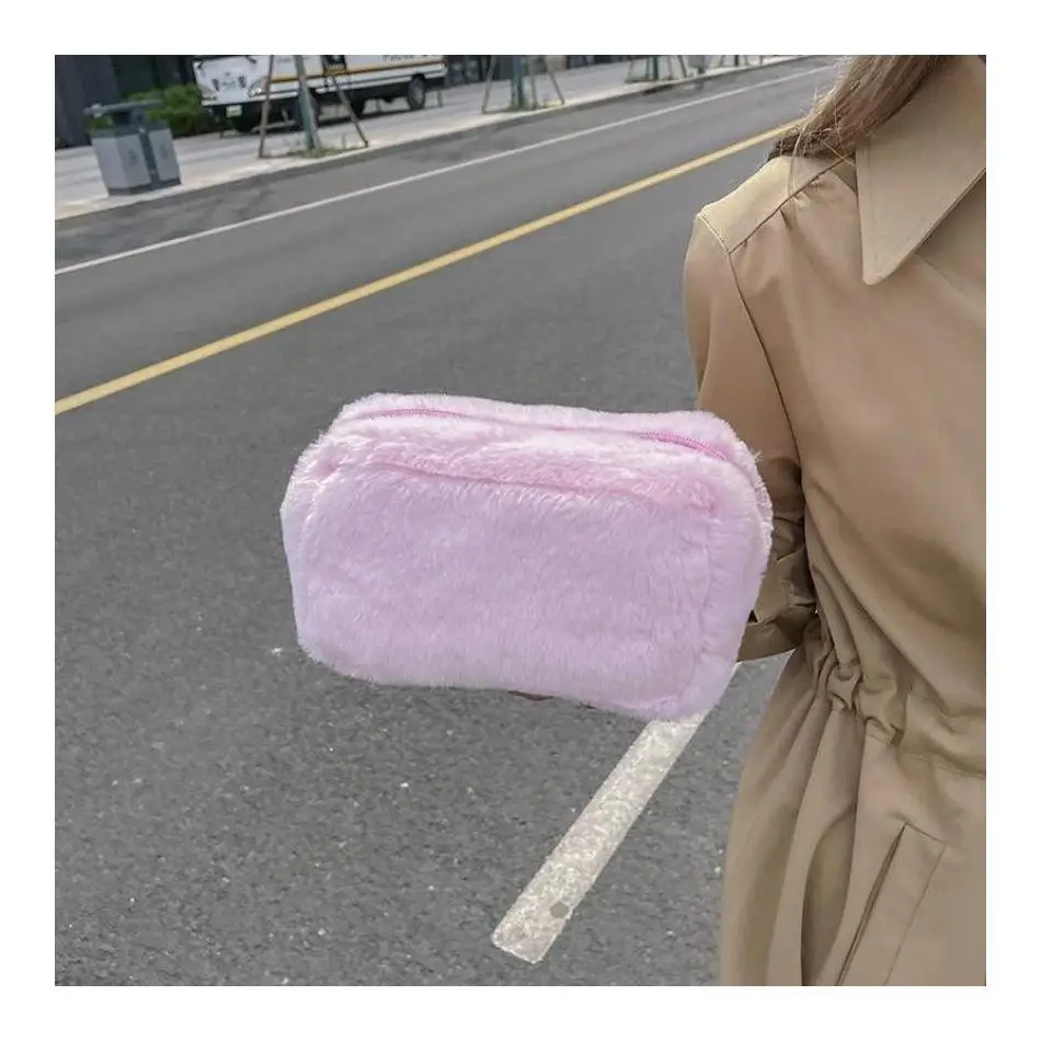 1 pz borsa per il trucco alla moda da donna borsa per il trucco in peluche borsa da viaggio per banchetti borsa piccola portatile per feste necessità quotidiane