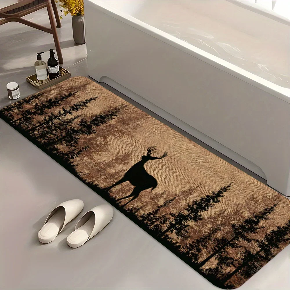 A Vintage Wooden Bottom Deer Pattern Runner Rug Series, Suitable for Home Entryways, Bedside Areas in Bedrooms, Hallway Non-Sl - view 6