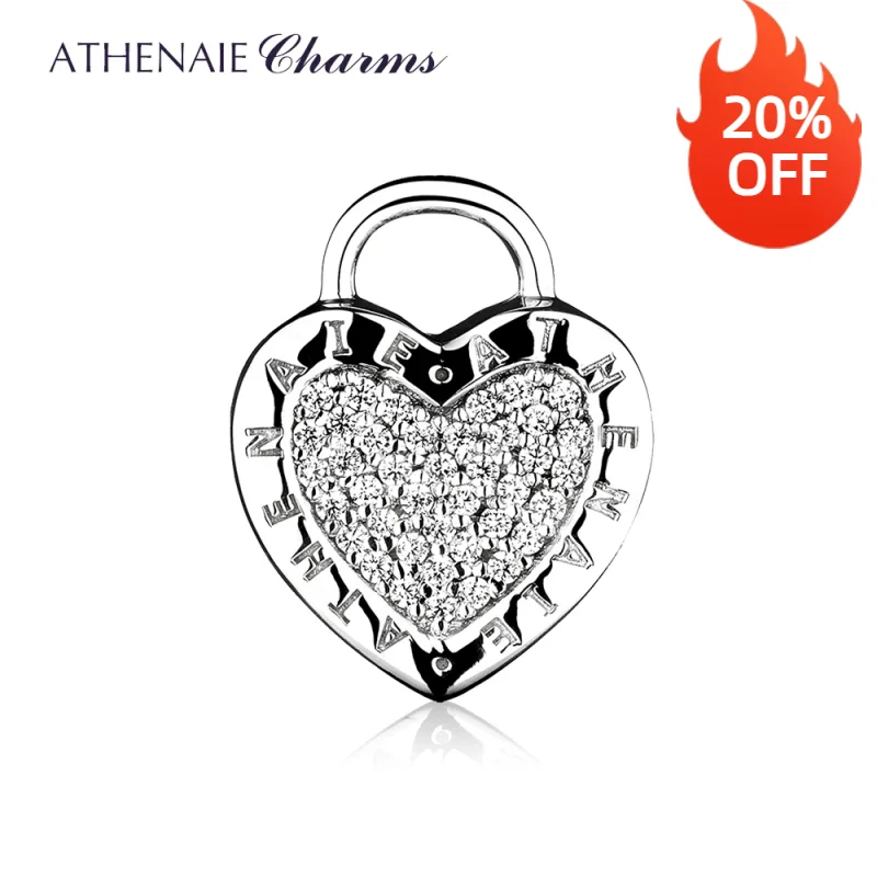 ATHENAIE 925เงินสเตอร์ลิง Pave ล้าง CZ ล็อคสัญญาคลิปลูกปัดสร้อยข้อมือและสร้อยคอเครื่องประดับ