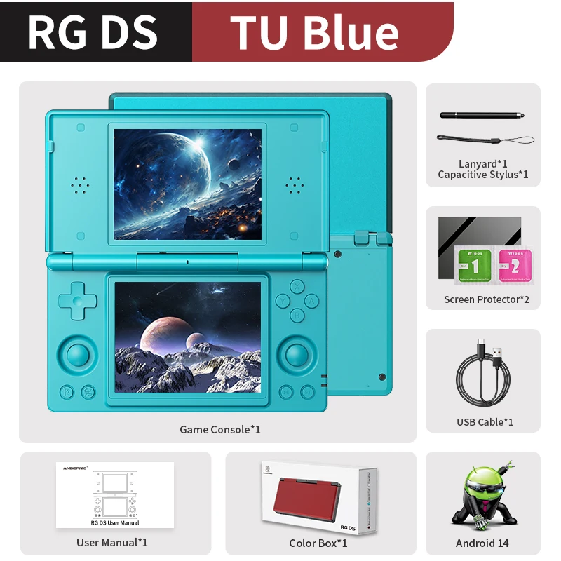 ANBERNIC RG DS Handheld gameconsole RK3568 64-bit 4 "IPS Multi-touchscreen Android 4000mAh Dual-screen Flip Video Games Speler - afbeelding 1