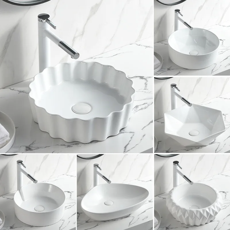 

Pure White Ceramic Bowel Basin Countertop Round Washbasin Small Vessel Sink Bowls Bathroom Accessories Set Modernsink basin