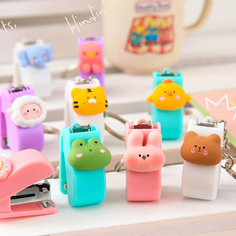 1pcs Cute Mini Stapler Portable Cartoon Staples Binding Tools File Organizer Office Stationery School Student Supplies Key Ring