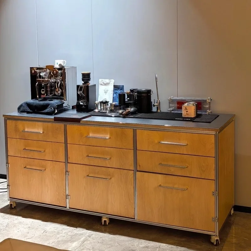 Log wind birch aluminum profile multi-layer drawer storage cabinet display cabinet storage cabinet