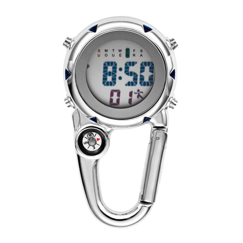 Digital Carabiner Clip Sport Hook Clock Hospital Gift Electronic Luminous Multi-function Stainless Steel FOB Nurse Watch Outdoor