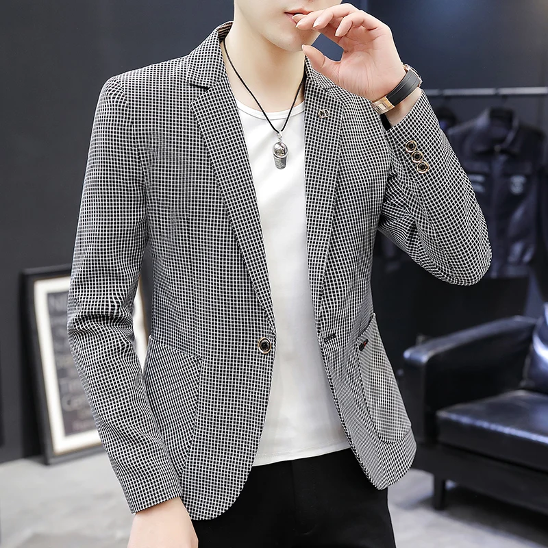 New boutique fashion trend casual suit men\'s suit Korean version slim handsome single west jacket men\'s small suit