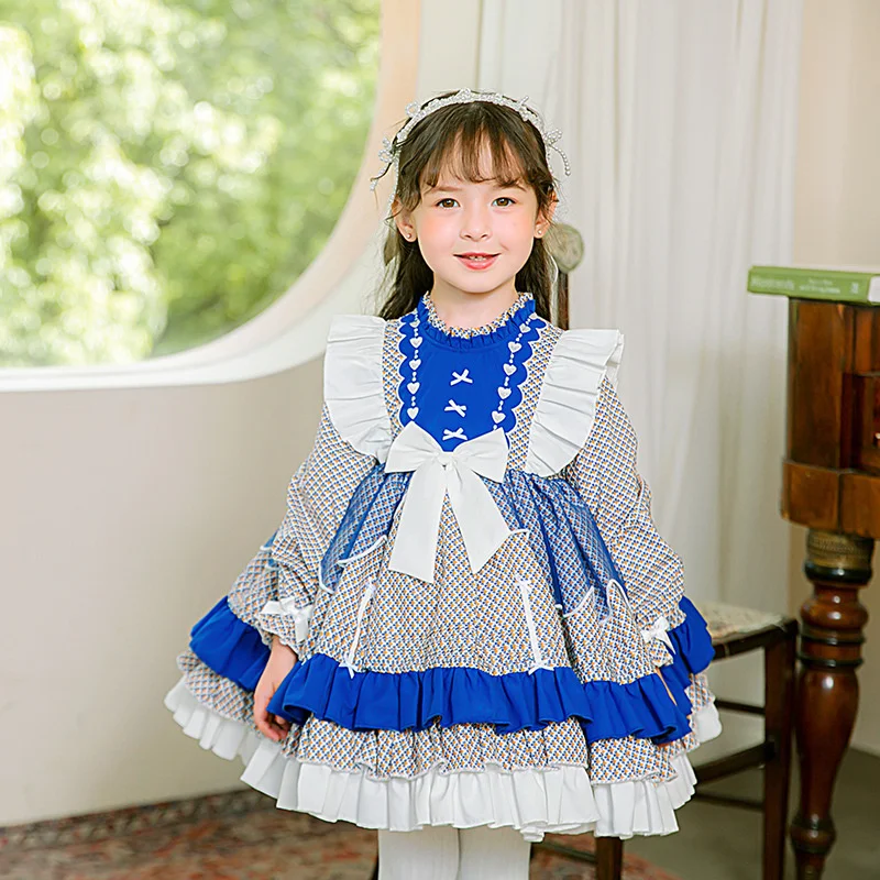 Lolita Rock der Kinder 2022 Herbst Neue Mädchen Lolita Langarm Floral Kleid Hohe Farbe