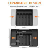 Expandable Cutlery Tray Utensil Drawer, Food Grade PP, Adjustable 33 x 38 x 5cm to 57 x 38 x 5cm, 6 to 8 Compartments, Easy to C