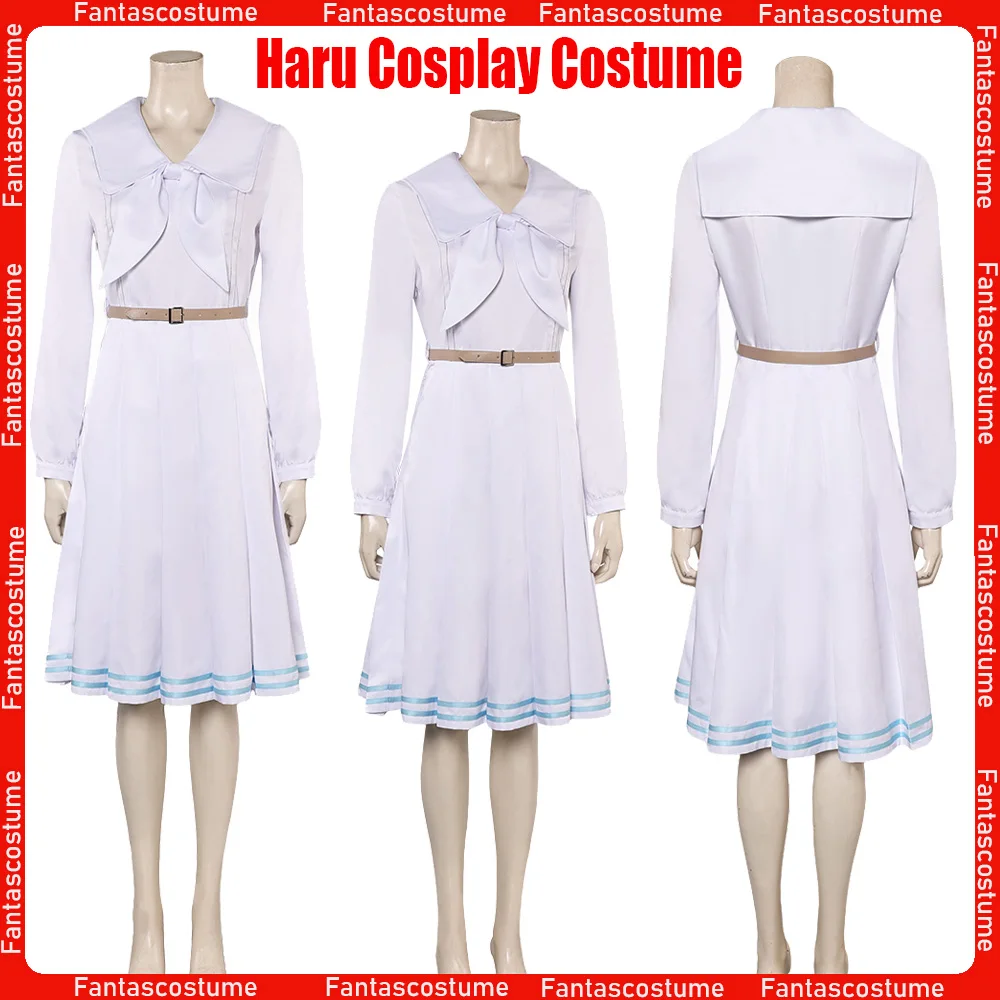 Haru Cosplay Cartoon BEASTARS Costume White Dress Scarf Belt Women Adult Suit Outfits Halloween Carnival Party Disguise Clothes