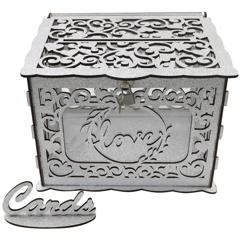 

1Set Wooden Card Box Hollow Design Large Capacity Wedding Reception Card Holder Envelope Money Gift Storage Box Decoration