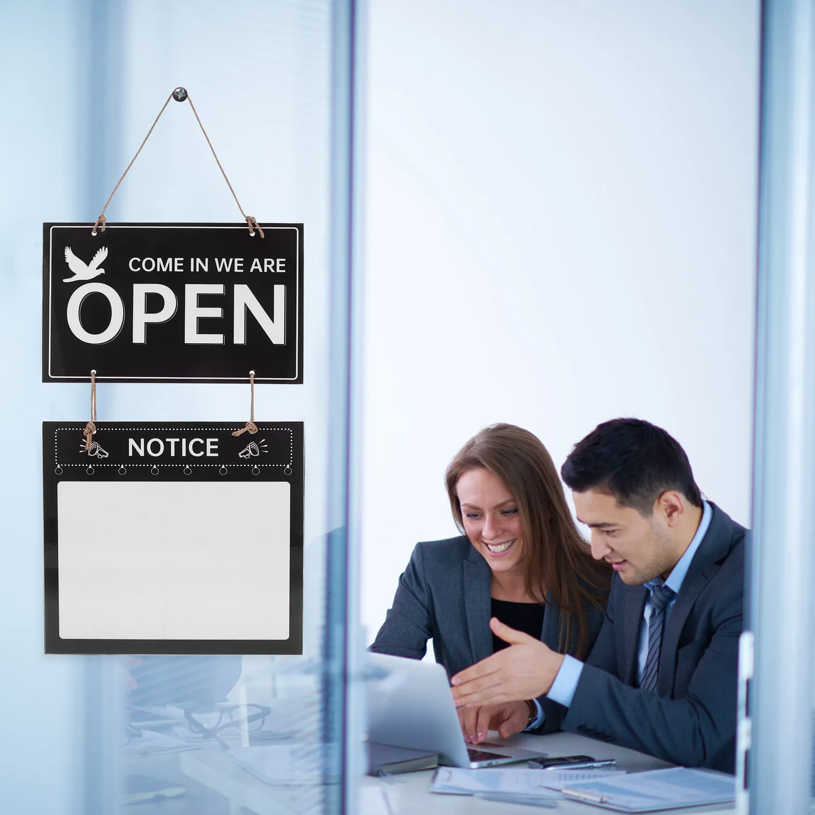 

Mikinona Business Hours Sign Double Sided Chalkboard Hanging Open Closed for Store Decor Black