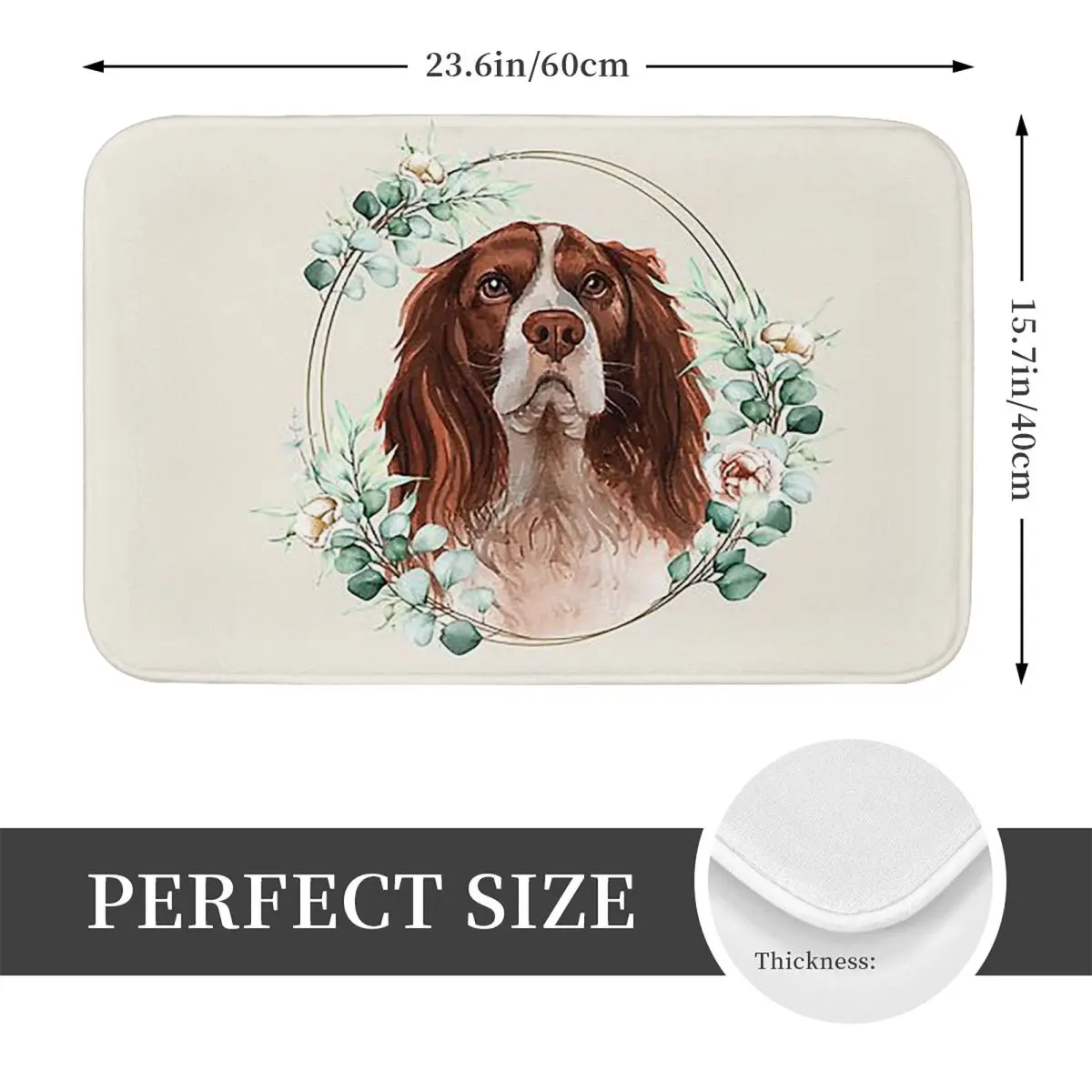 Cocker Spaniel Dog In A Floral Gold Wreath Frame Non-slip Doormat Floor Mat Carpet Rug for Kitchen Entrance Home Footpad Mats