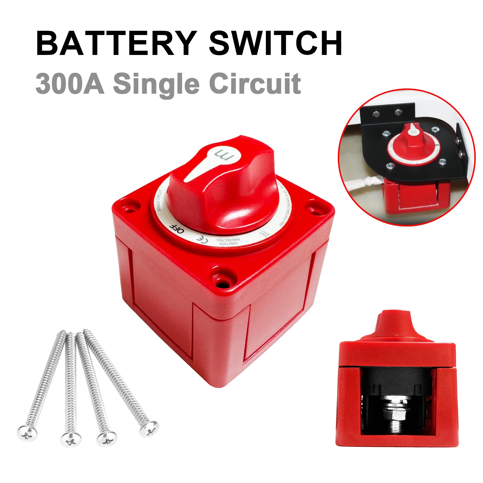 Single Circuit Battery Disconnect Switch with Knob 48V 300A DC Marine Boat Battery Switch High Current On/Off RV Car Yatch