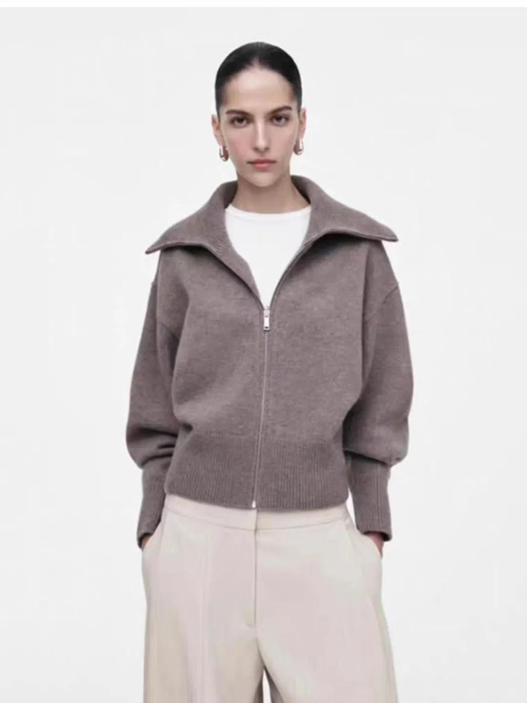 

New Autumn Winter Women's Knitted Flight Jaet Waist-Cinching Open Cardigan ort Outerwear Casual Ele Simple Loose Fit