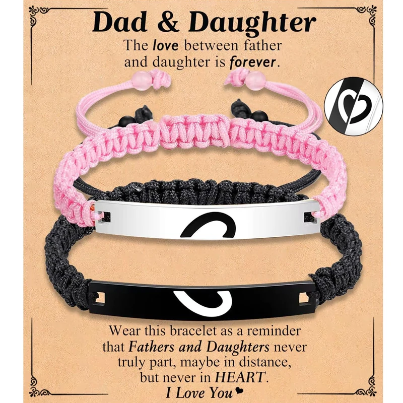 أساور على شكل قلب متطابقة لهدايا عيد الميلاد وعيد الحب من الفولاذ المقاوم للصدأ للأب والأب والابنة