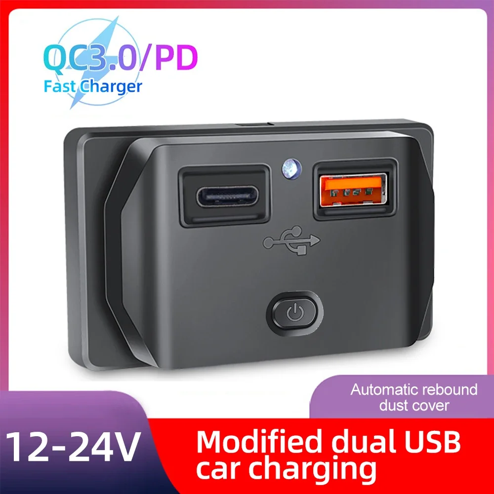 Car Charger Socket Adapter with Switch 2 Ports 12V 24V PD QC3.0 Charging Splitter Outlet for Bus RV ATV Truck Boat
