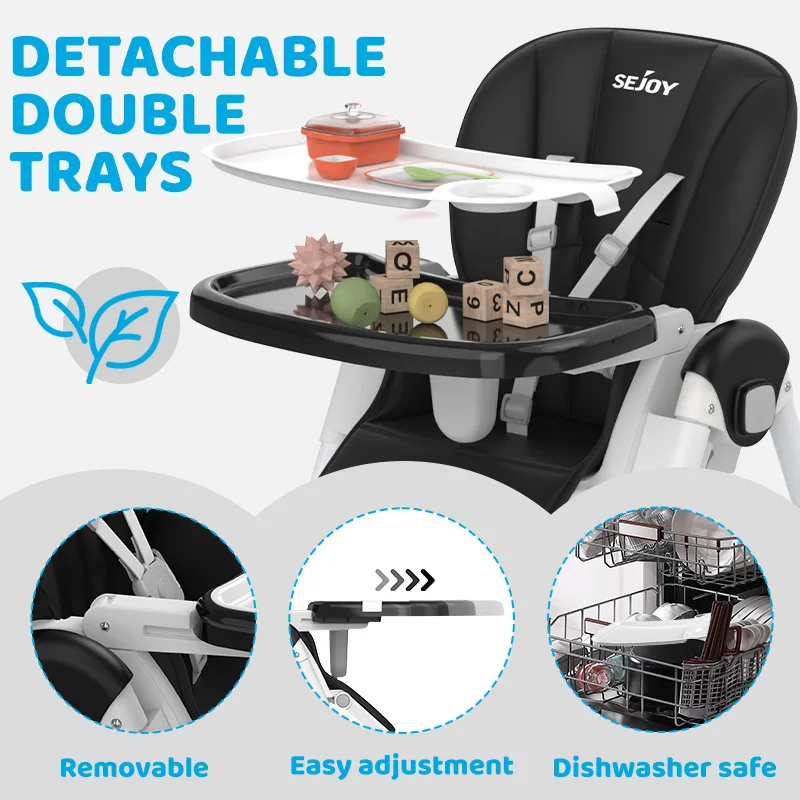 SEJOY Baby Feeding Chair with Dining Table High Chair for Feeding Children's Folding Dining Chair with Wheel