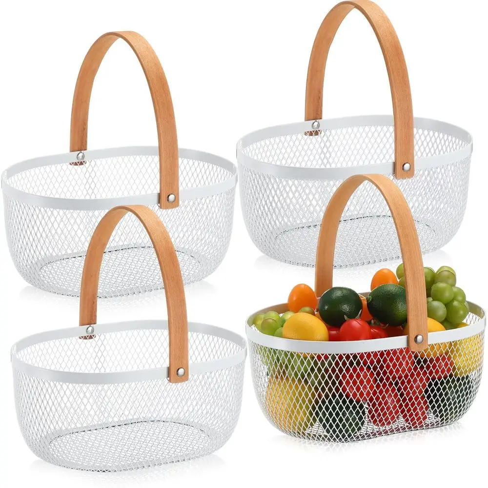 

Белые овальные проволочные корзины с ручкой, 10,24x7,68, универсальные для хранения на кухне, ванной комнате, пикника и дома.