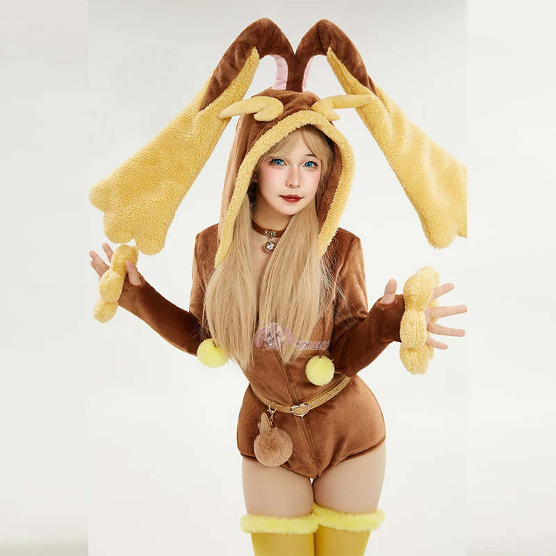 Anime Lopunny Cosplay kostiumy kobiety seksowne body z kapturem skarpetki garnitur Cartoon flanelowy Kawaii piżama kombinezon ubrania na Halloween