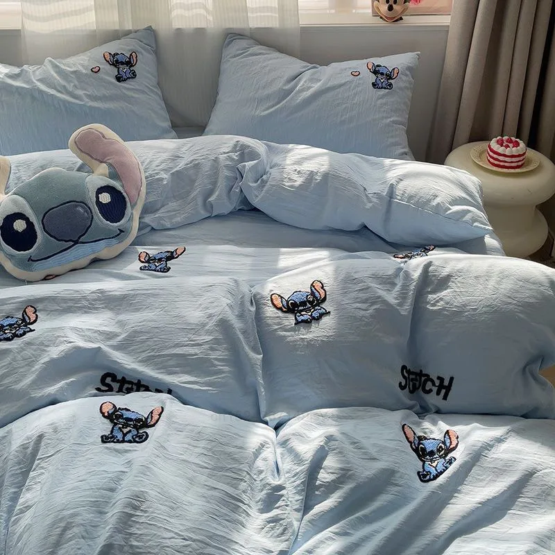 

Disney Cute Cartoon Stitch Mickey Soft Wash Cotton Bed 4 Piece Set Summer Comfortable Student Dormitory Home Bedding Duvet Cover