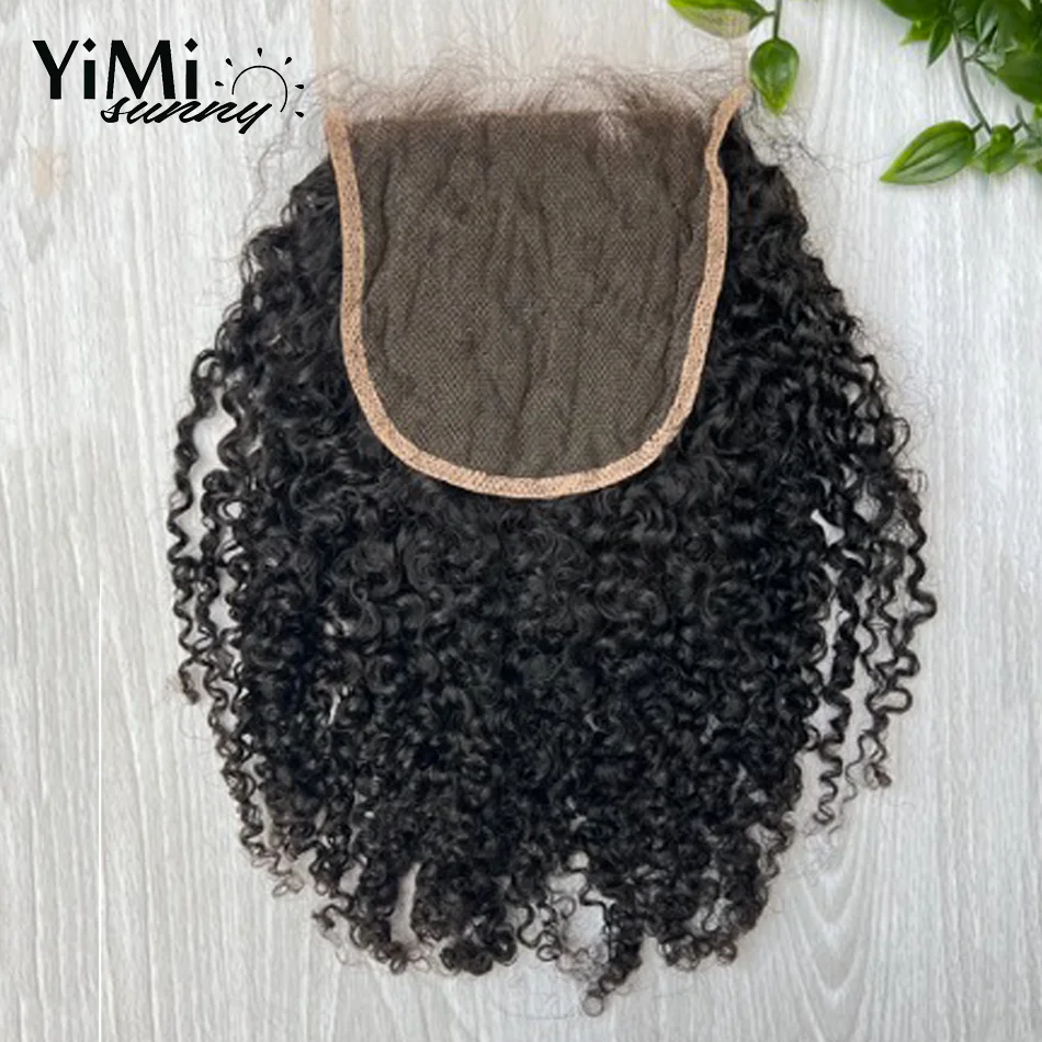 

4X4 HD Lace Closure Kinky Curly Transparent Lace Closure Remy Vietnamese Free Part 20Inch 5x5 Lace Frontal 3C 4A Yimisunny