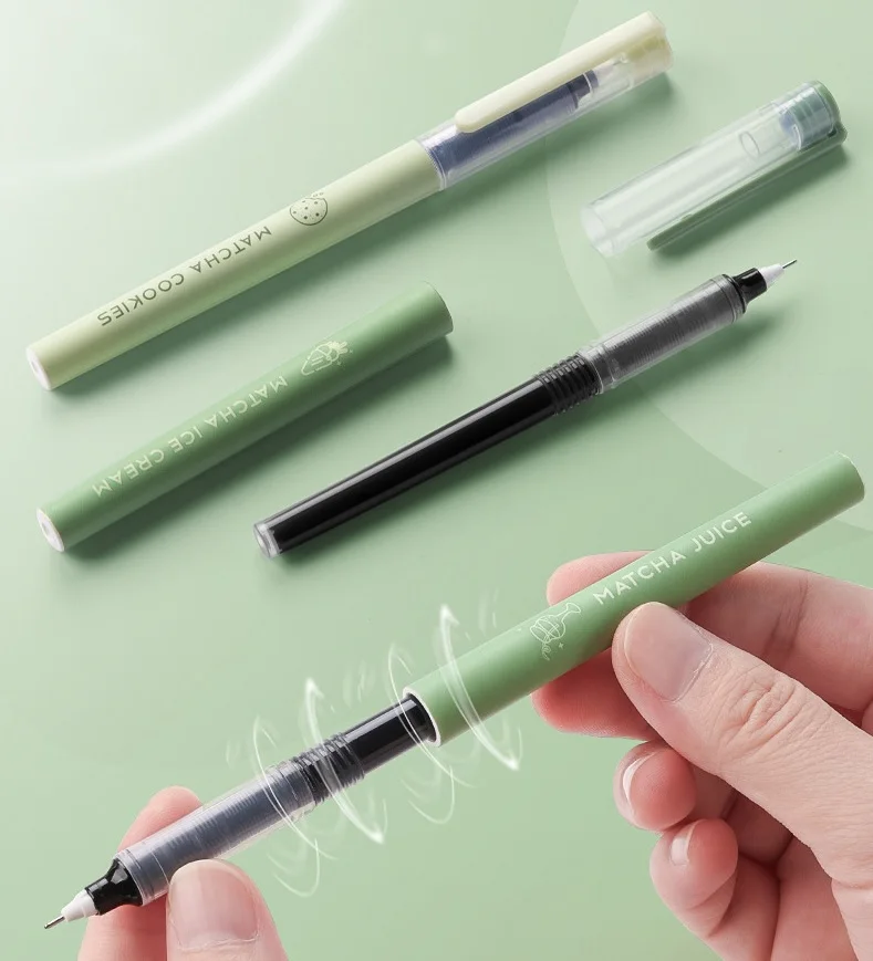 6 buah/set Matcha cookie cepat kering 0.5mm Roller Pen kapasitas tinggi tinta hitam lurus cair Rollerball Gel alat tulis sekolah