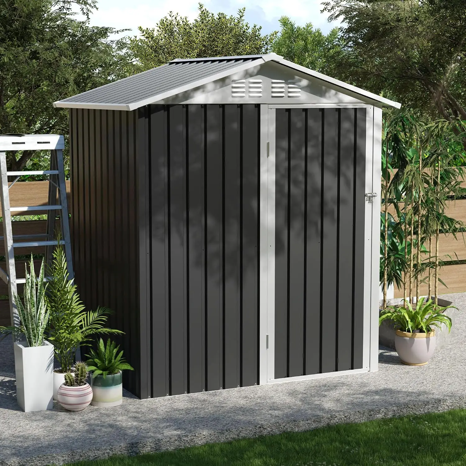 Metal Outdoor Storage Shed 5.4x4.3 Hinge Door Garden Tool Organizer Backyard Patio, Customized