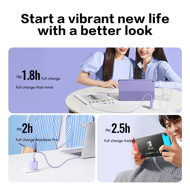 UGREEN USB-C إلى USB-C PD كابل مجدول من السيليكون للشحن السريع PD 60 وات كابل USB C