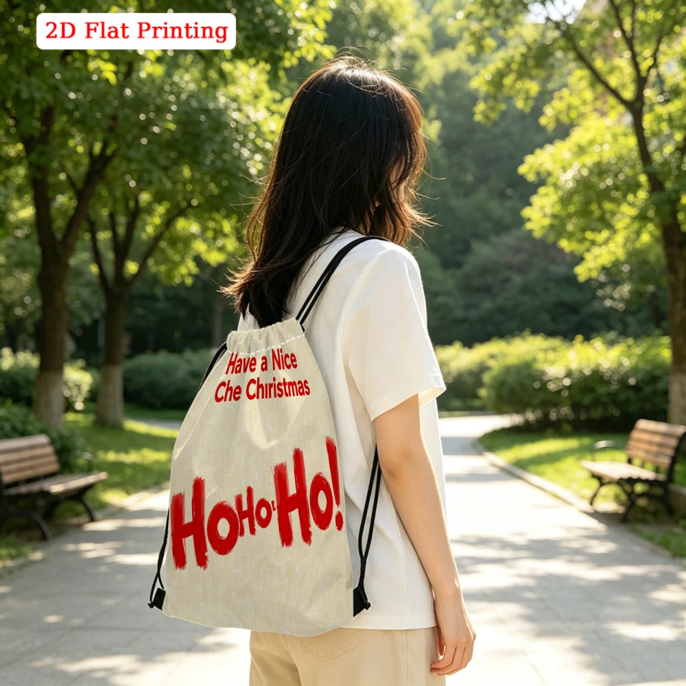 Drawstring Backpack 2D Flat Print Ho Ho Ho Christmas Design Fitness Sports Outdoor Travel Bag