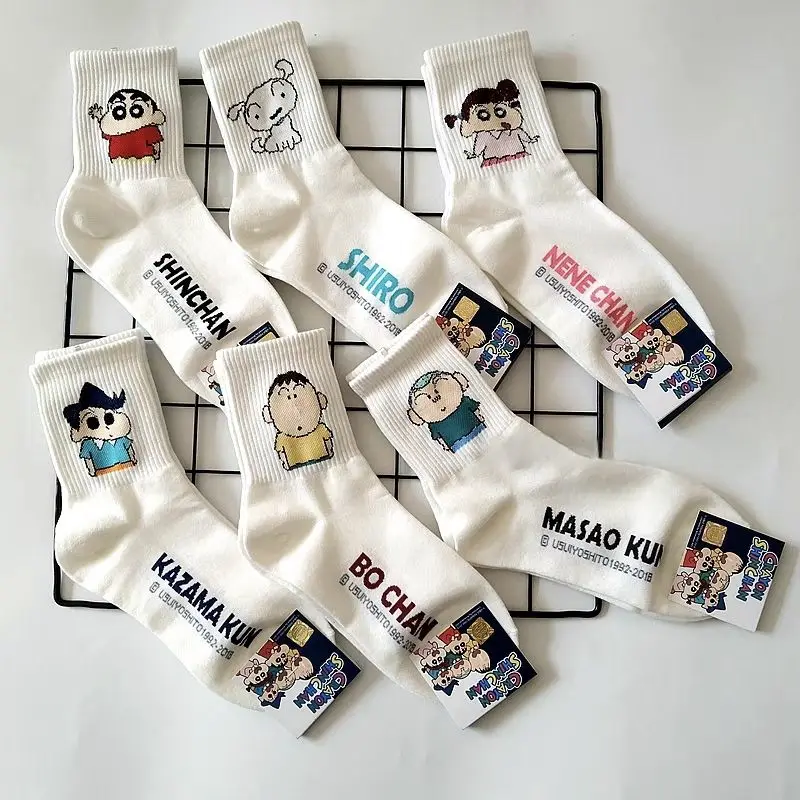 

5pcs Minso Premium Crayon Shin-chan Socks Kawaii Animation Cute Soft Casual Socks Student Autumn and Winter Sports Cartoon Socks