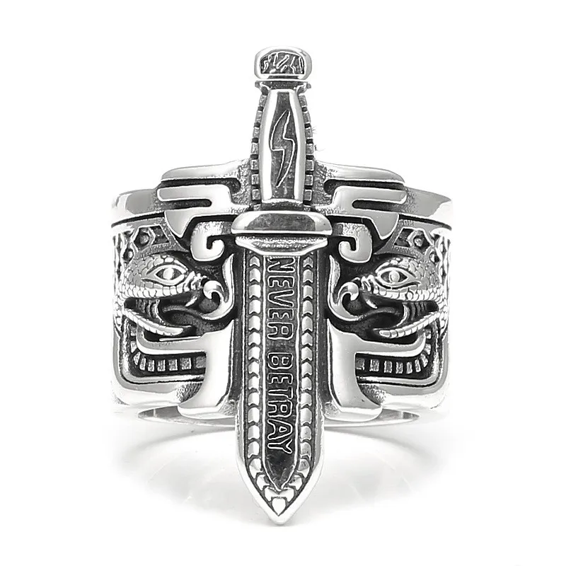 

002-JZ-218 JZFSILVER Silver S925 Fashion Adjustable Retro Exaggerated Creative Sword Dagger Rings For Men Women Wedding Jewelry