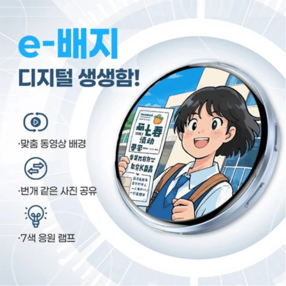 Pin de Exibição de Anime com Tela Sensível ao Toque de 1.7 Polegadas, Botão LED Colecionável, Presente Dinâmico Cibernético para Fãs e Amigos de Otaku