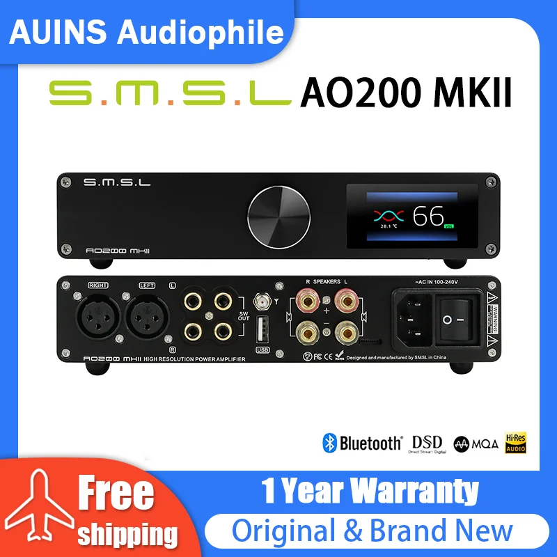 SMSL AO200 MKII HIFI Digital AMP MA5332MS NJW1194 Chip Bluetooth5.0 XLR RCA USB Balanced Input High Power Stereo Sound Amplifier