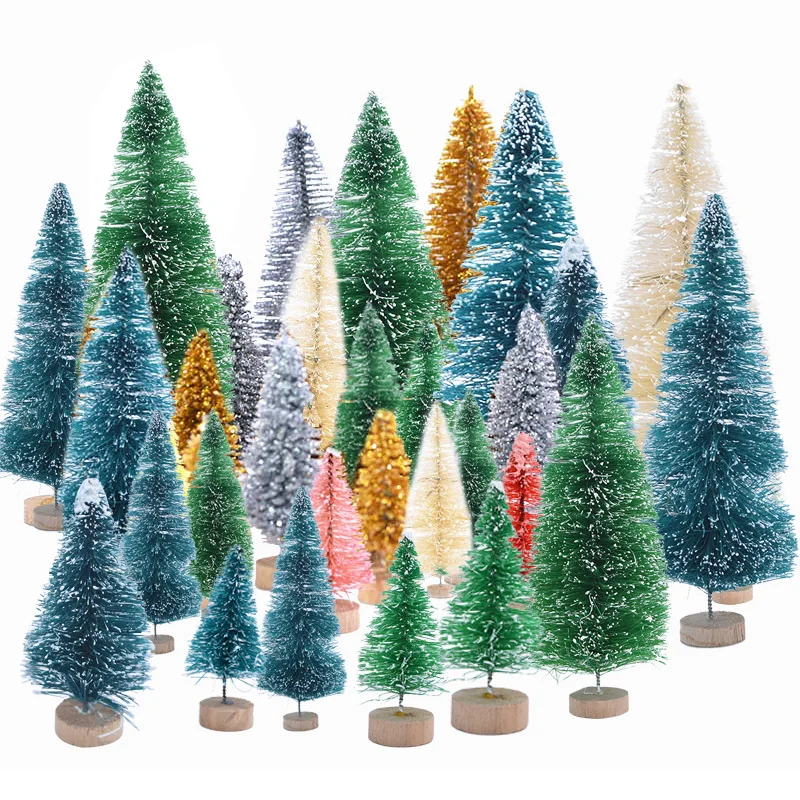 100pcs Mini Christmas Tree Gold Green Small Pine Tree Sisal Placed In The Desktop New Year Xmas Party Ornaments Navidad