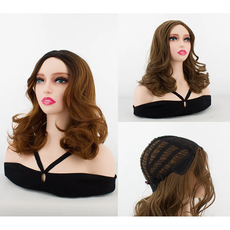 

Women Wig Long Wavy Curly Hair Wig Brown Golden Ladies Hair Wig+Wig Cap