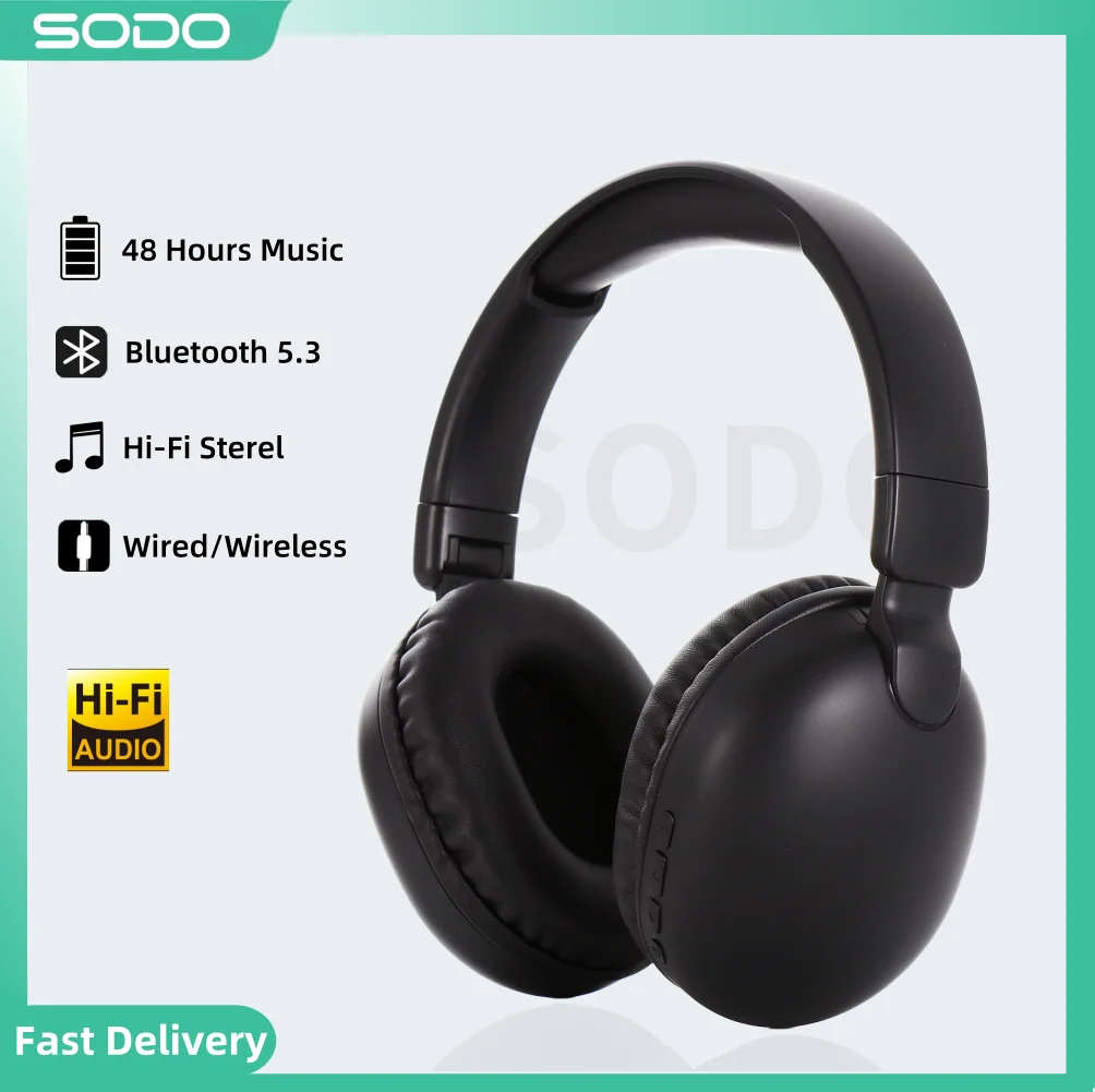 SODO SD1101 سماعات بلوتوث 48H وقت اللعب HiFi صوت ستيريو سماعات لاسلكية فوق الأذن للسفر المنزل مكتب الهاتف المحمول ﻿