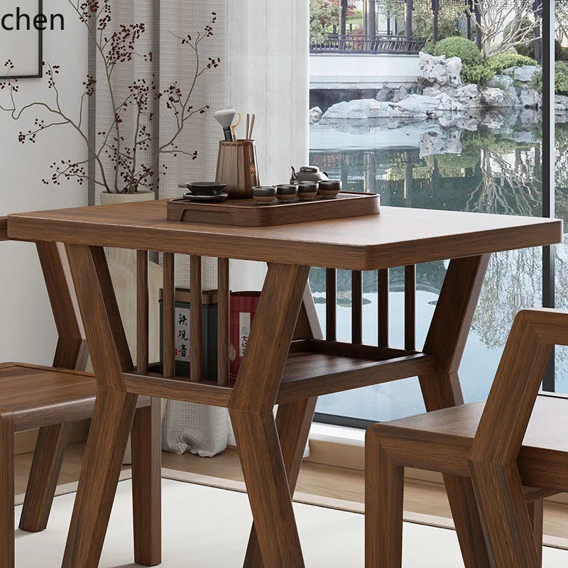 YFY Solid Wood Table and Chairs Tea Table Leisure Chair Home Use Tea Drinking Small Apartment Storage One Table Two Chairs