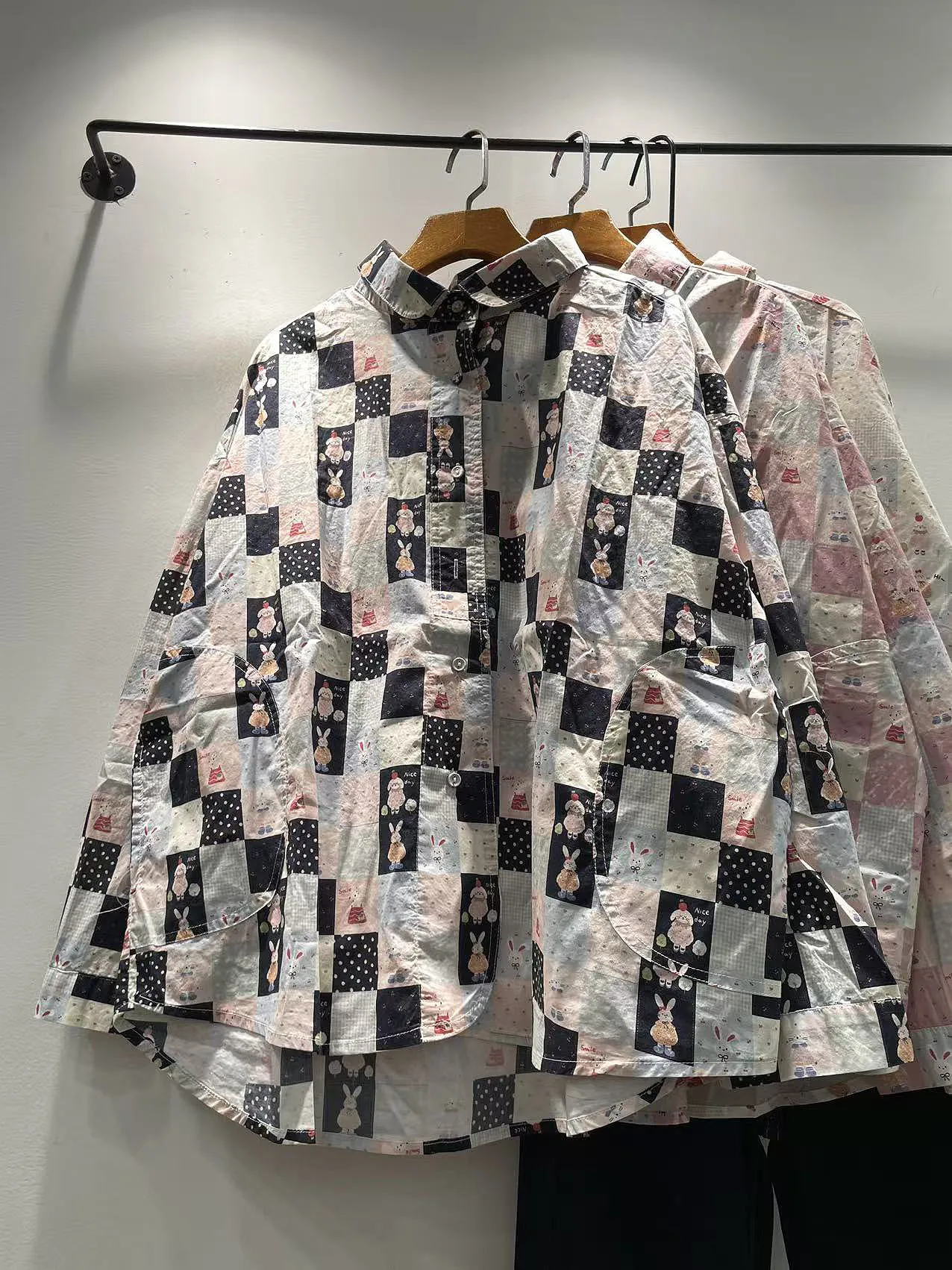 

Осенняя женская свободная блузка из чистого хлопка с длинным рукавом, в корейском стиле, с принтом кролика, отложным воротником и одной пуговицей, повседневная