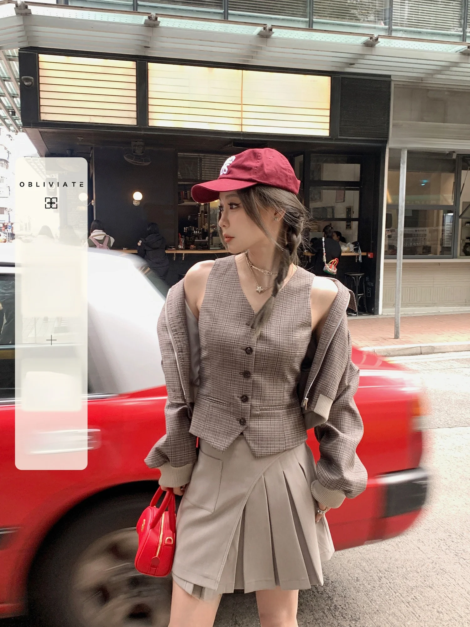 Windowledge Checkered Outerwear Women's Early Autumn V-neck Jacket Polyester Nylon Fiber Short Length Button Closure