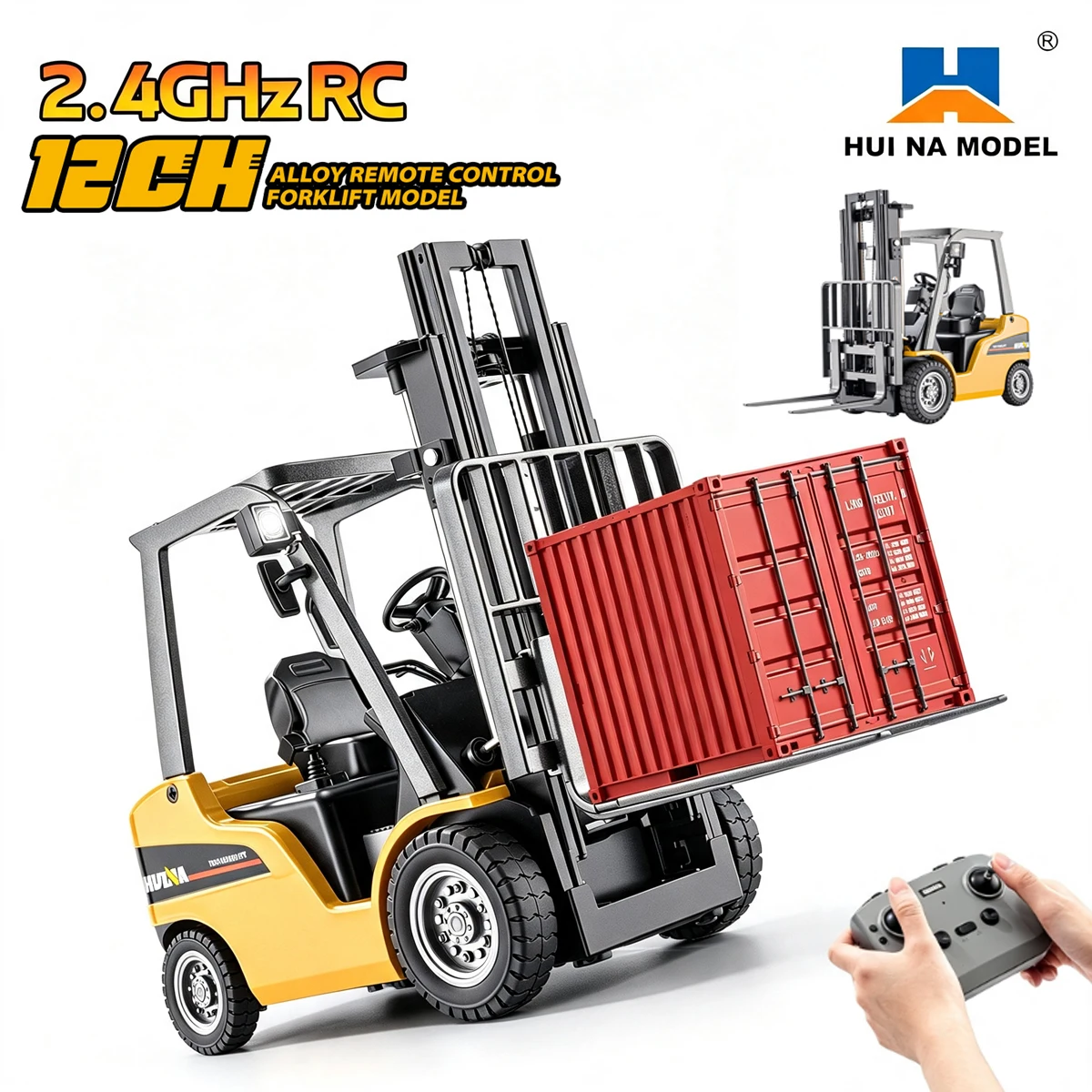 New HUINA 9925 1/50 Mini RC Forklift 12CH RTR Electric Lifting Sound Light Effect 2.4G Remote Control Vehicel Toys Model Gifts