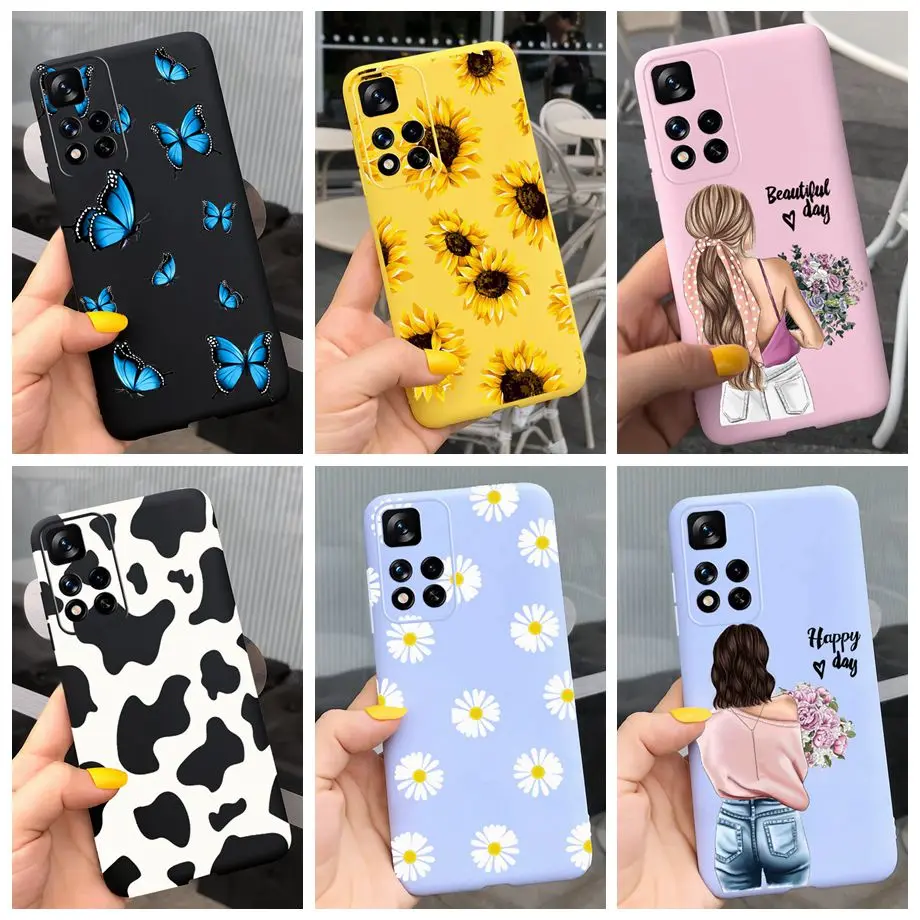 For Xiaomi Poco M4 Pro 5G Case Cute Cow Girl Flowers Soft Silicone Phone Case For Poco m4 pro PocoM4 Pro M 4 Coque Fundas Bumper