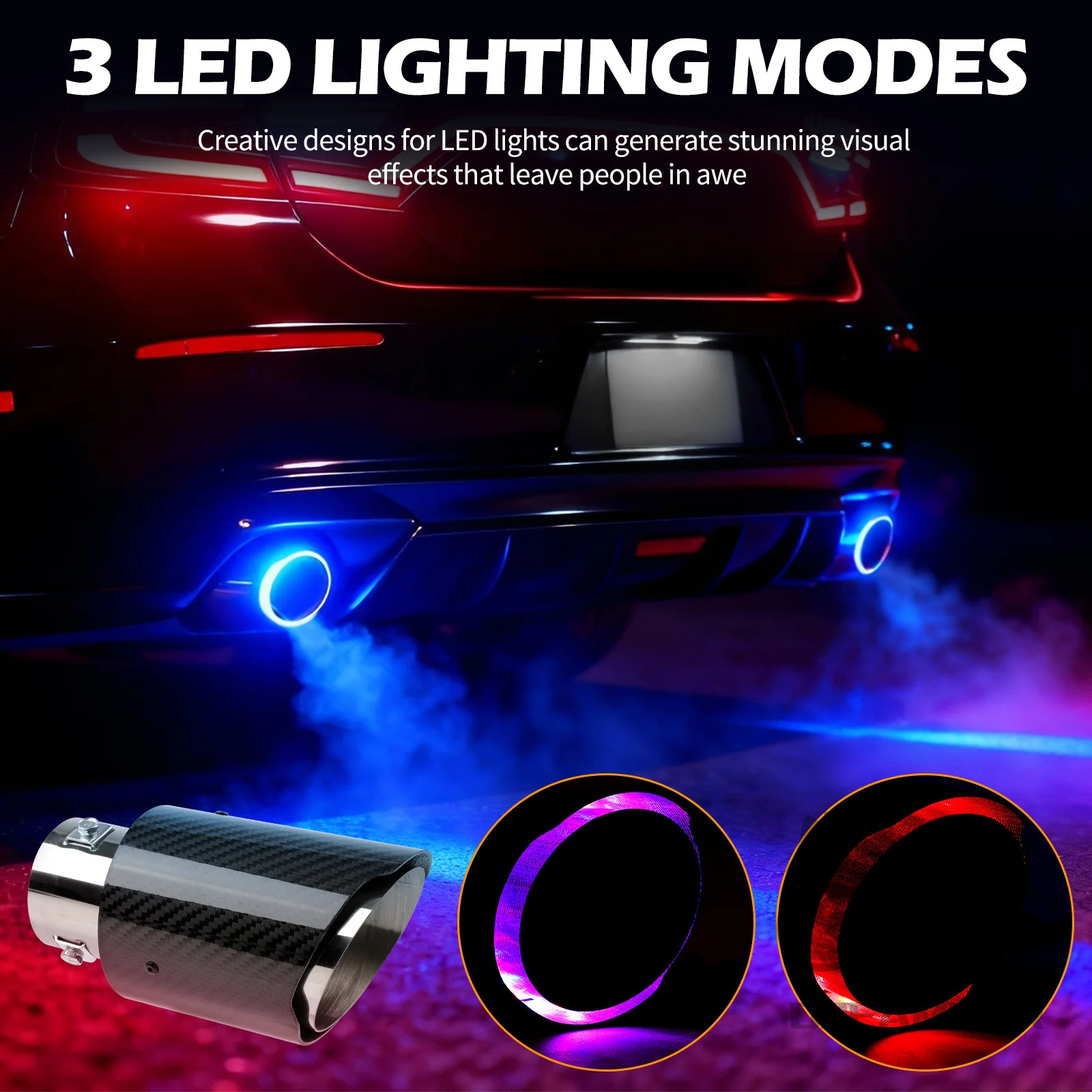 

Universal 2.5" in 3.5" Out Exhaust Pipe Muffler With Backlight Carbon Fiber Fire Exhaust Backlight Muffler Lights Pipe Nozzle